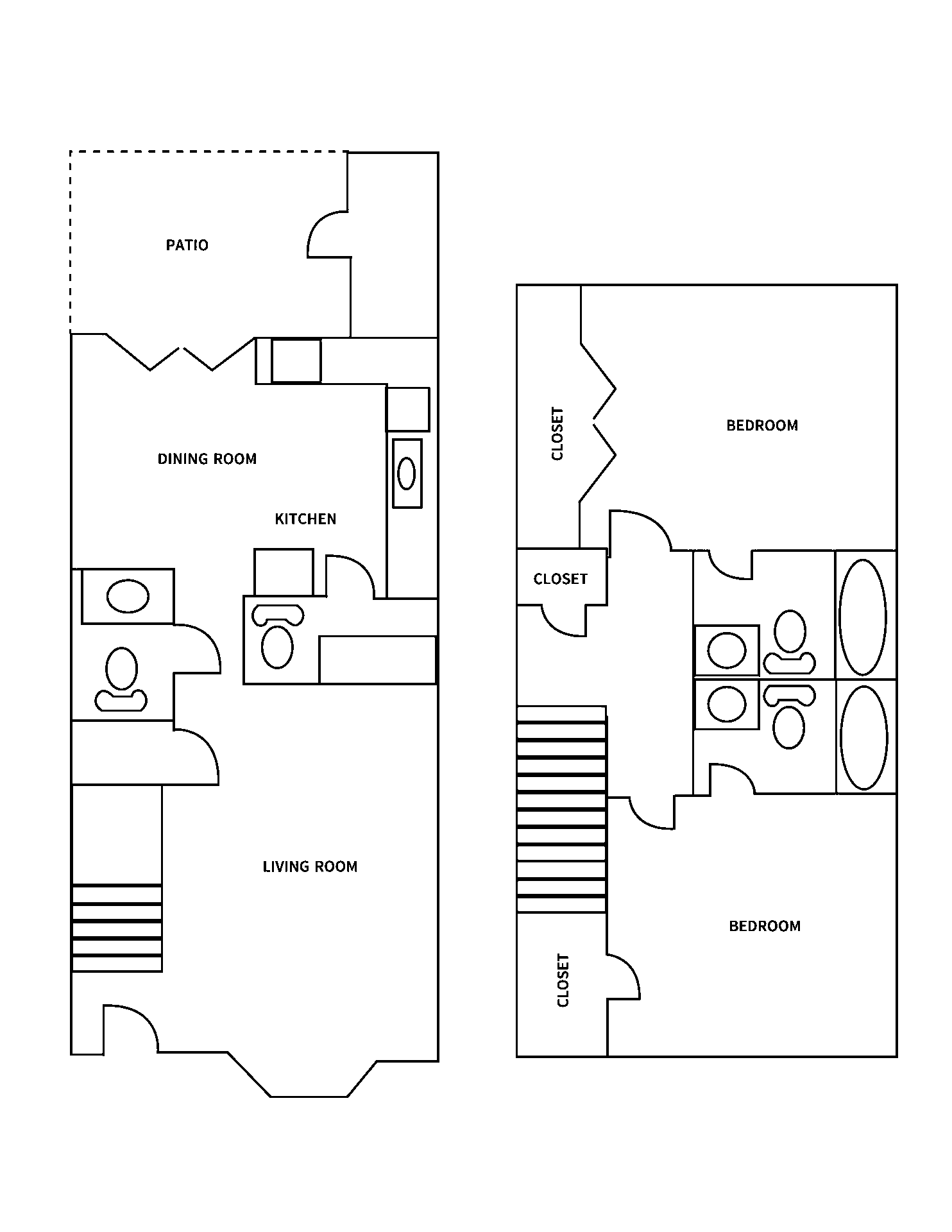 Two-bedroom townhome · 2 bed / 2.5 bath floor plan at Courtyard Townhomes