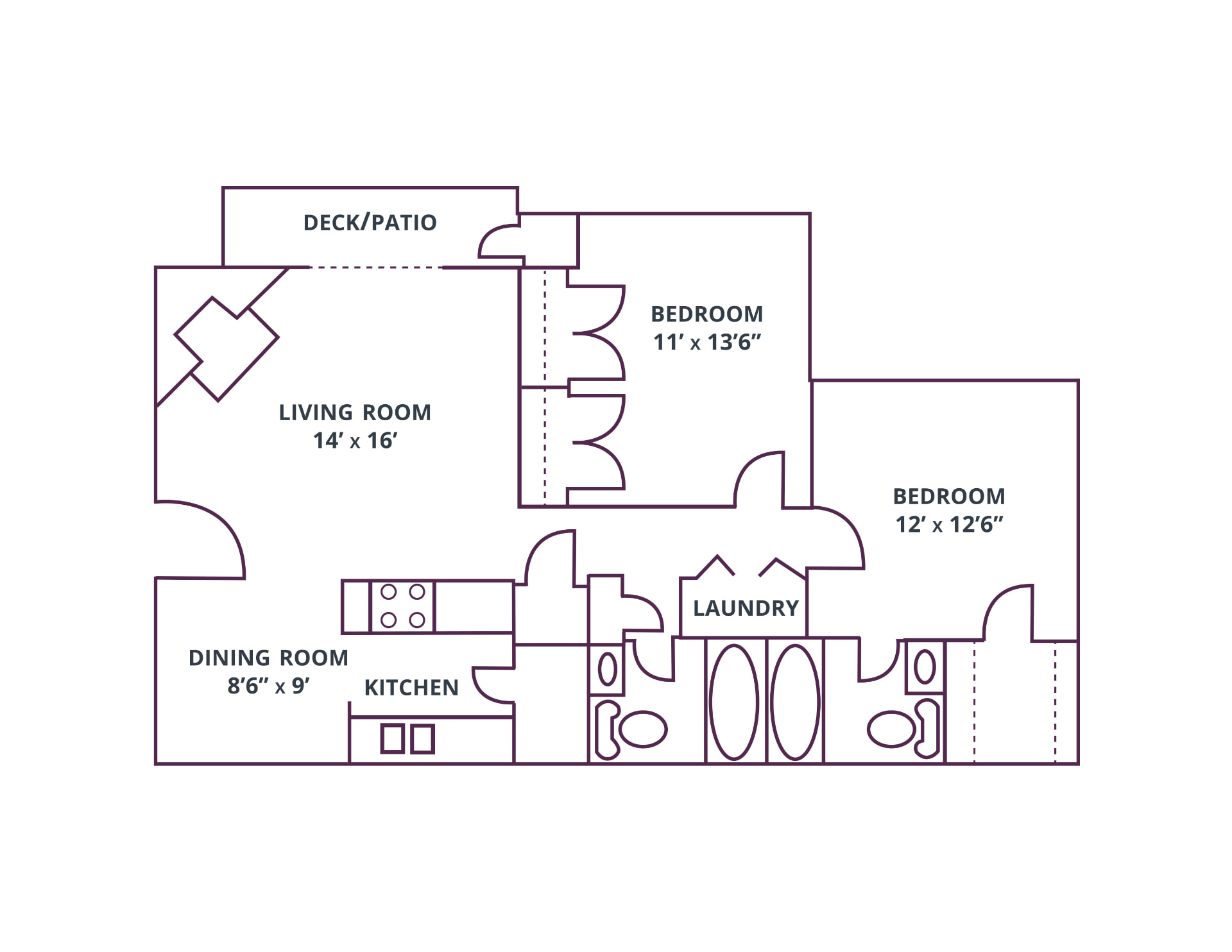 Ramblewood · 2 bedroom / 2 bath · 950 sq. ft. floor plan at Sharonridge Apartments