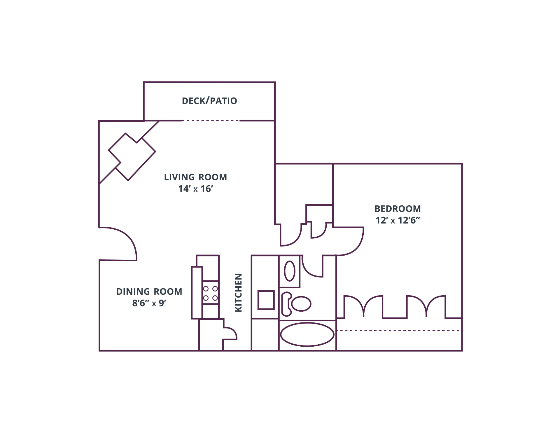 Huntingtowne · 1 bedroom / 1 bath · 650 sq. ft. floor plan at Sharonridge Apartments