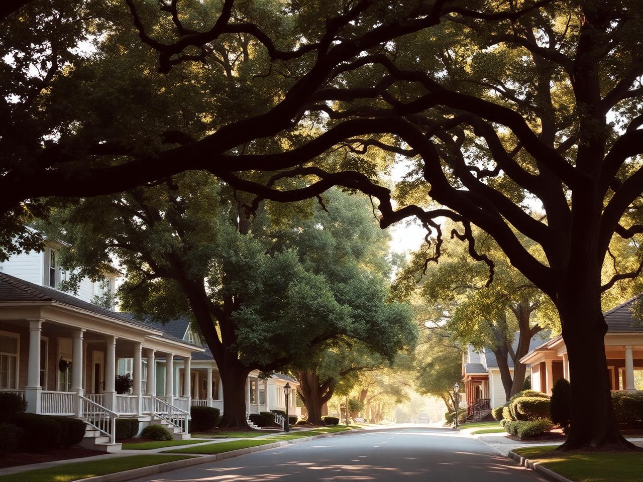 Oak-lined residential street in Charlotte